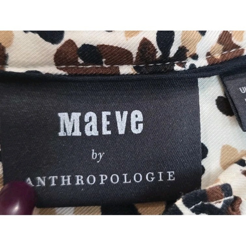 Anthropologie Maeve Leopard Print Ruffle Neck Top Boho Chic Indie Maximalist 4 - Picture 4 of 9
